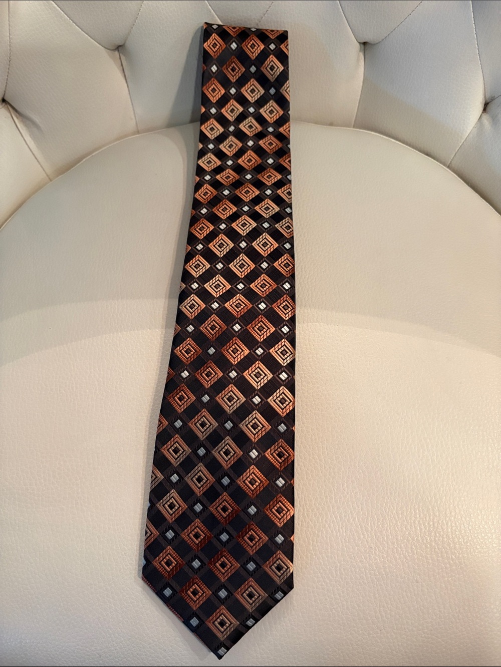 croft & barrow Black Tie with Copper Geometric Squares